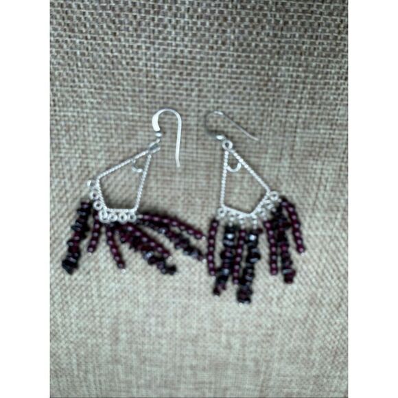Genuine Amethyst & Sterling Silver Chandelier Earrings – Handcrafted Boho - Picture 3 of 8